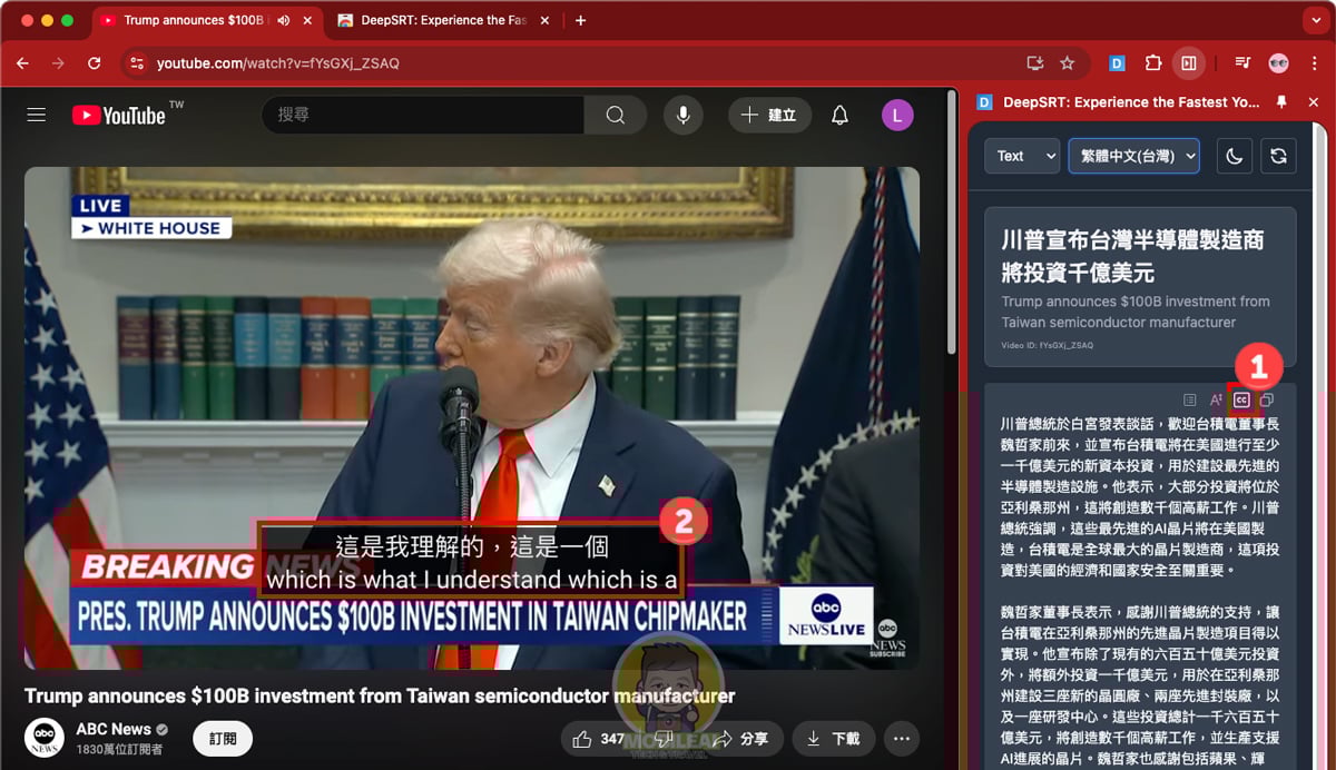 YouTube AI 雙語字幕即時翻譯工具 DeepSRT 設定教學
